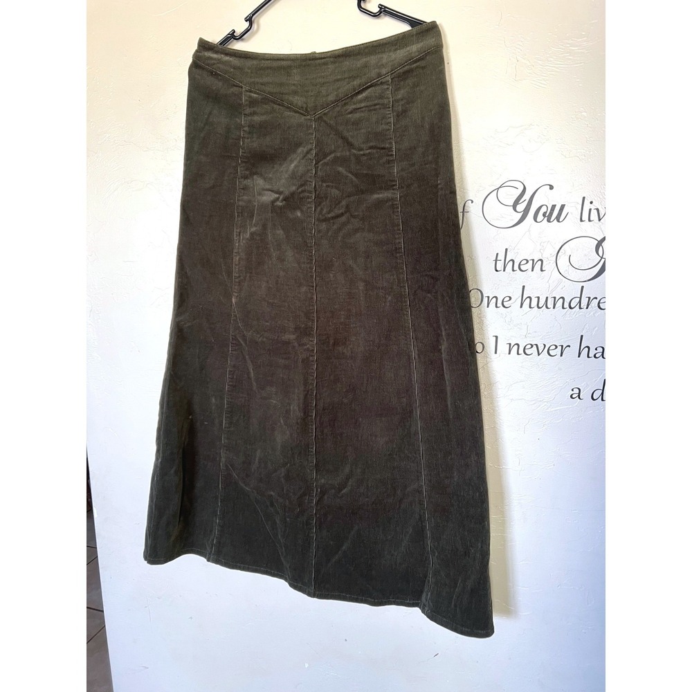 Chadwicks of Boston Olive Green Corduroy Maxi Skirt Tall Size 8T Vintage Style